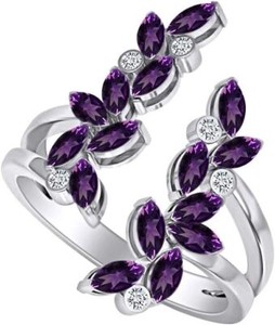 Authentic Open Petal Engagement Adjustable Ring in Sterling Silver Simulated Amethyst