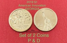 2019 Set Of 2 Coins P+D $1 Coin American Innovation Georgia Uncirculated.#C416
