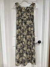 Mine Women's LG Sleeveless Midi Dress Black Multi Floral Tropical EUC