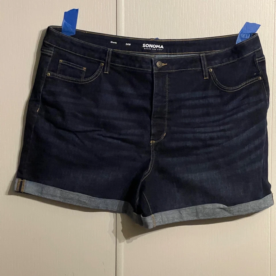 Pantalones cortos de mezclilla para mujer Sonoma azul talla 24W azul lavado oscuro puños apertura de pierna Foto 4 de 4