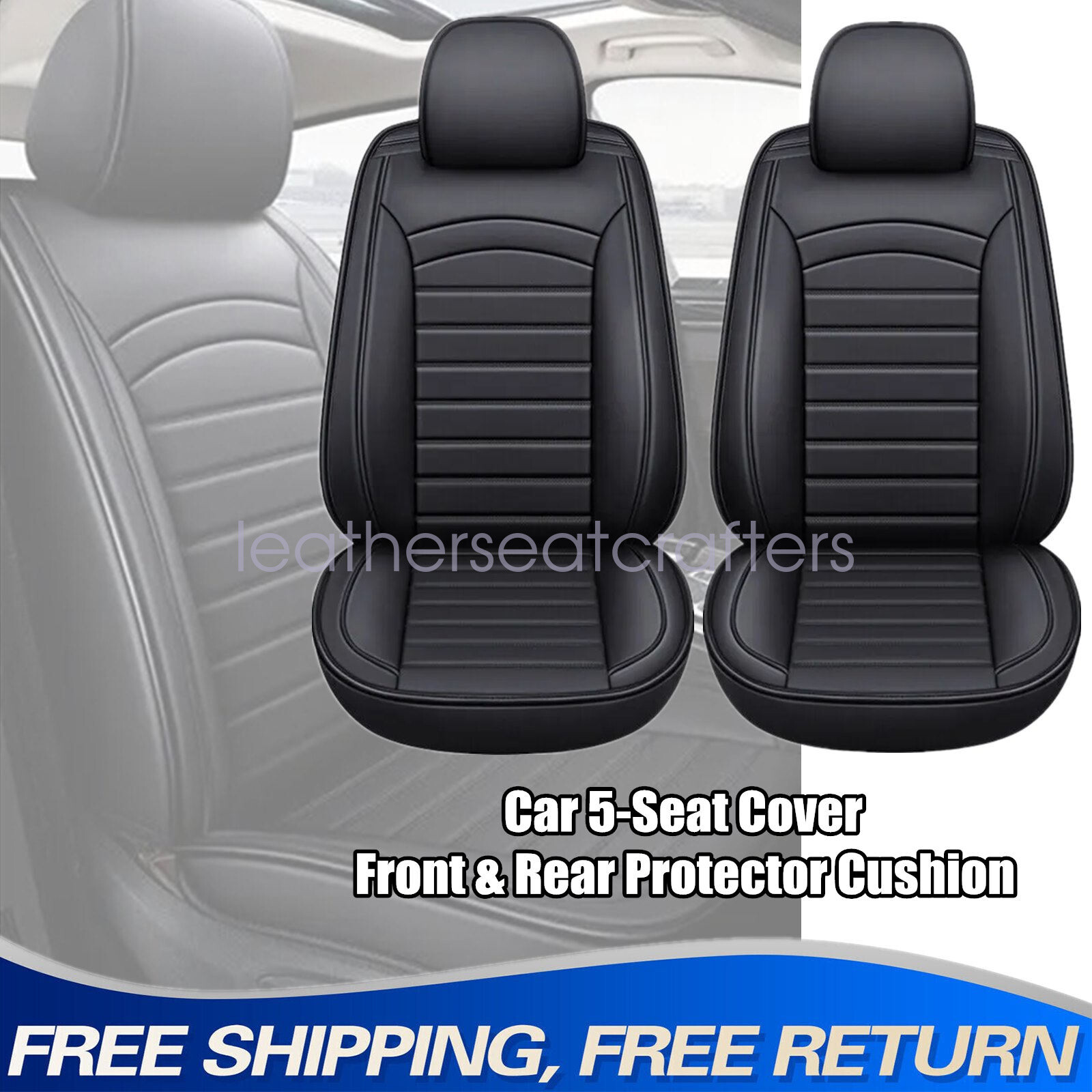 Car Front & Rear Full Set 5-Seat Protector Cushion Leather Black For Nissan