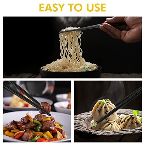 5 Pairs Reusable Chopsticks Dishwasher Safe,9.5 Inch Fiberglass black - Foto 5 di 7