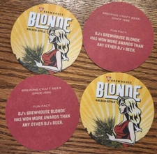 Set of 4 BJ's Brewhouse Blonde Kolsch Style Coaster Pub Beer Bar Alcohol Ale