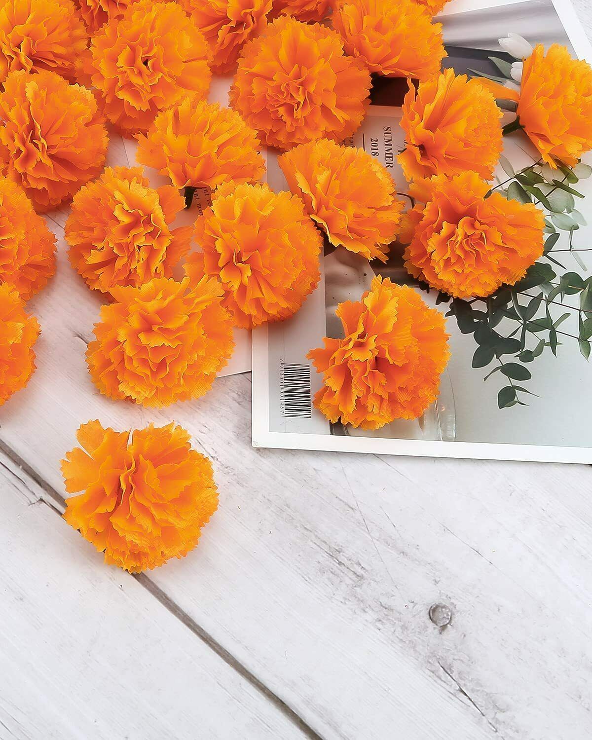 Marigold Flower Heads Bulk, Silk Artificial Flowers For Diwali