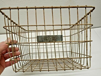 Vtg AMERICAN WIRE FORM CO LOCKER GYM WIRE BASKET TAG #95 JERSEY