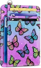 Credit Card Holder Slim Wallet, Butterfly RFID Wallet Women Front Pocket Small C