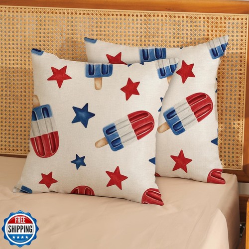 GOLIANDA 4th of July Pillow Covers 20x20 Set of 2, Red Blue Stars Decor Patri - Picture 2 of 5