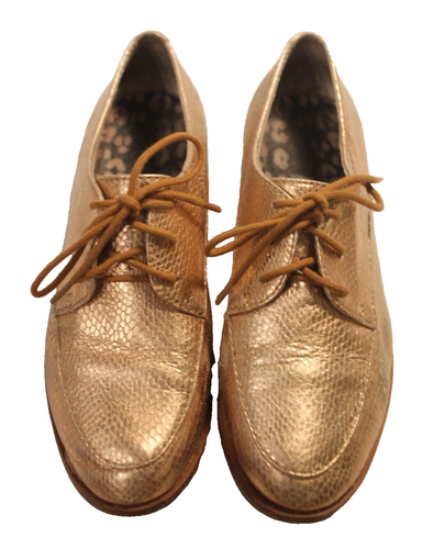 Gorman Size 6.5 Rose Gold Snake Embossed Leather Lace Up Flats EU 37 UK 4.5 - Picture 4 of 9