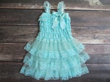 NEW Girls Size 6/7 Aqua Blue Lace Flower Girl Dress, Country Wedding Dress