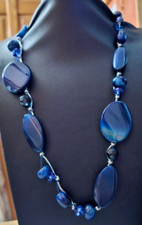 Blue Glass beaded Necklace  36"