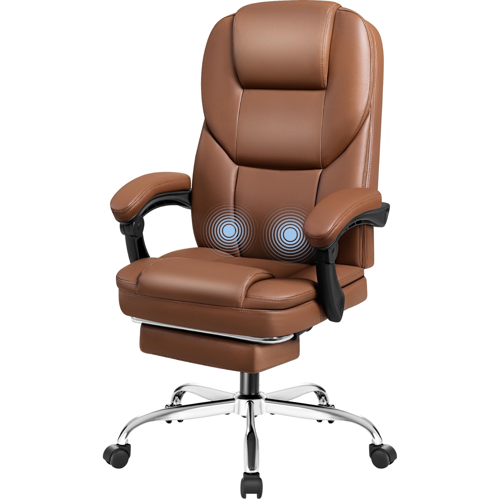 Executive Office Chair with Massage, Ergonomic Reclining High Back Leather Se...