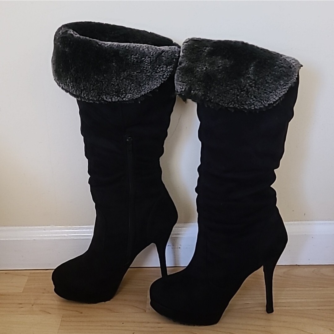 Rue21 Elegant Sexy Black Suede Knee-high Heeled Boots Size