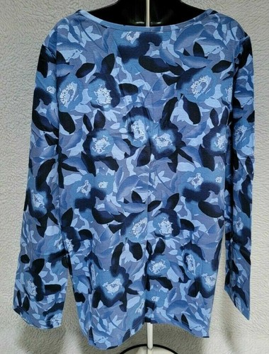 Basic Editions Womens Shirt Top Blouse Size 1X Blue White Floral NEW - Picture 9 of 12