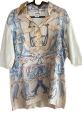 Hermes Silk Collared Polo Shirt Short Sleeve Cotton Beige Multicolor M Women's