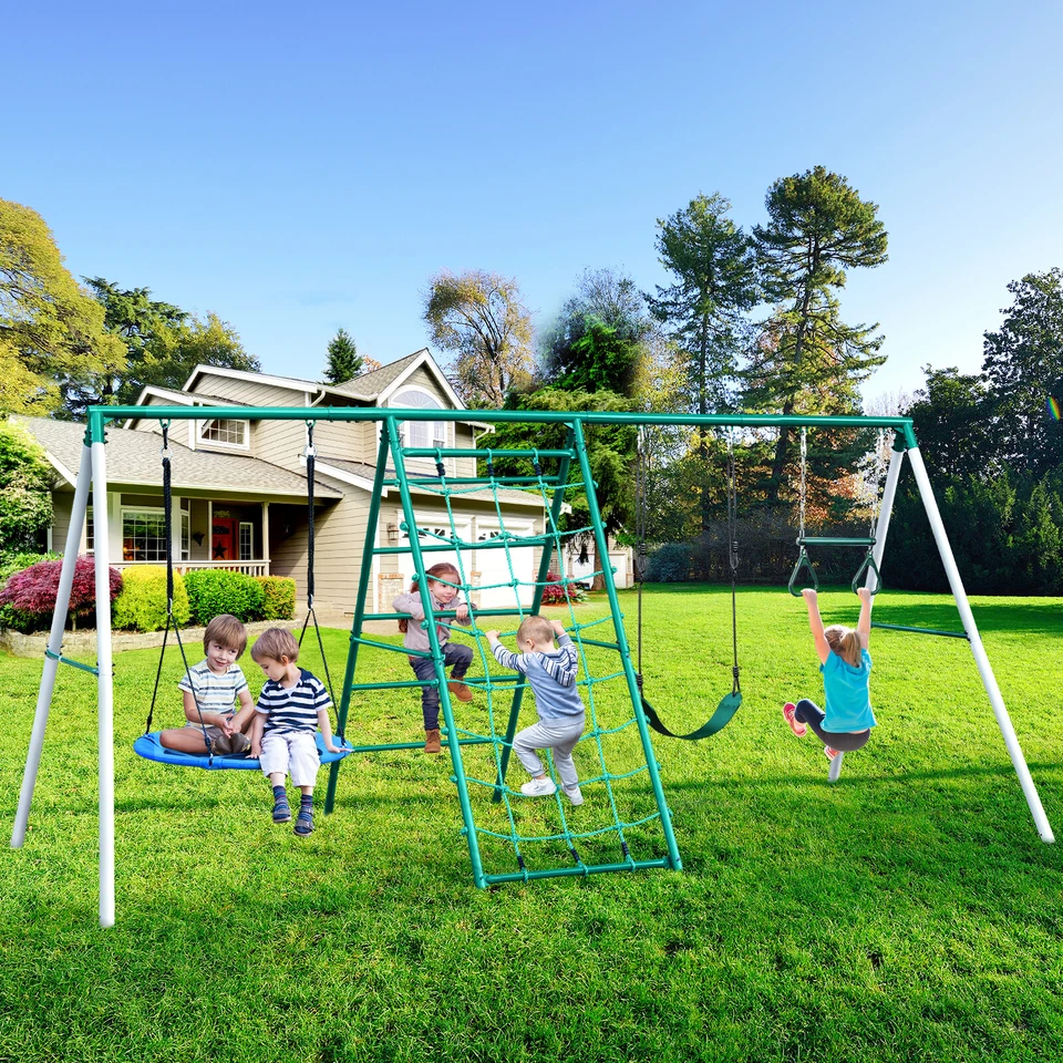 Swing Sets for Backyard with Saucer Swing, Monkey Bar,Belt Swing,Climbing Ladder - Image 3 of 4