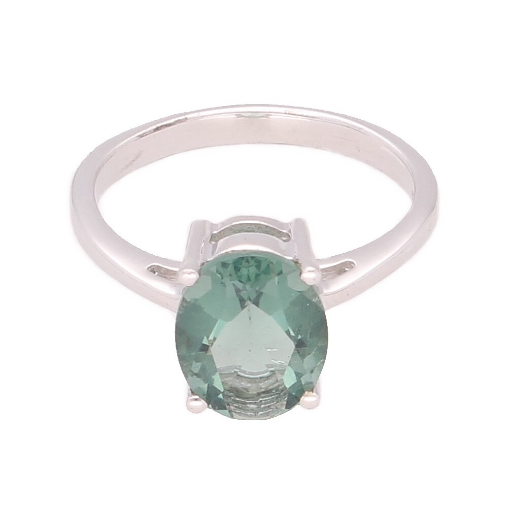 Sterling Silver Green Quartz Solitaire Ring (Size N) 8x10mm Head