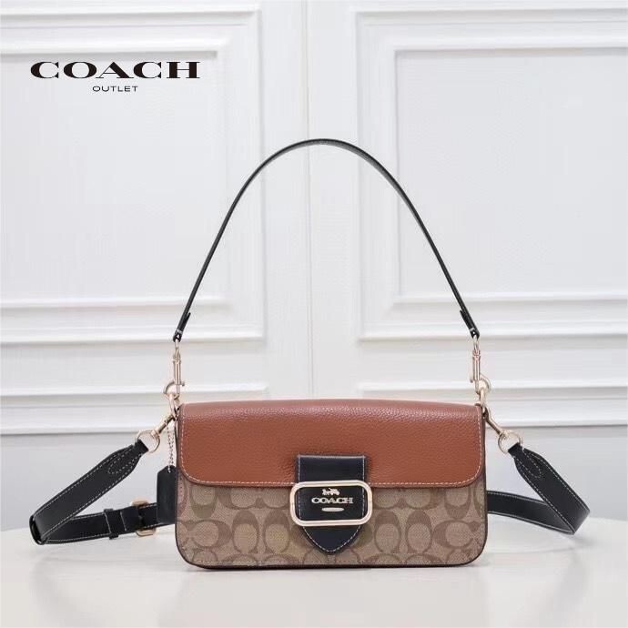 Coach Morgan Shoulder Bag Colorblock Signature Canvas Khaki
