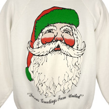 Vintage United Airlines Christmas Sweatshirt Mens Size Medium 90s Santa USA