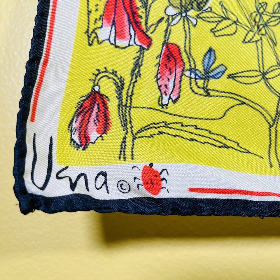 Vera Neumann Scarf Vintage Floral Red Green Yellow Poppies Square Mid