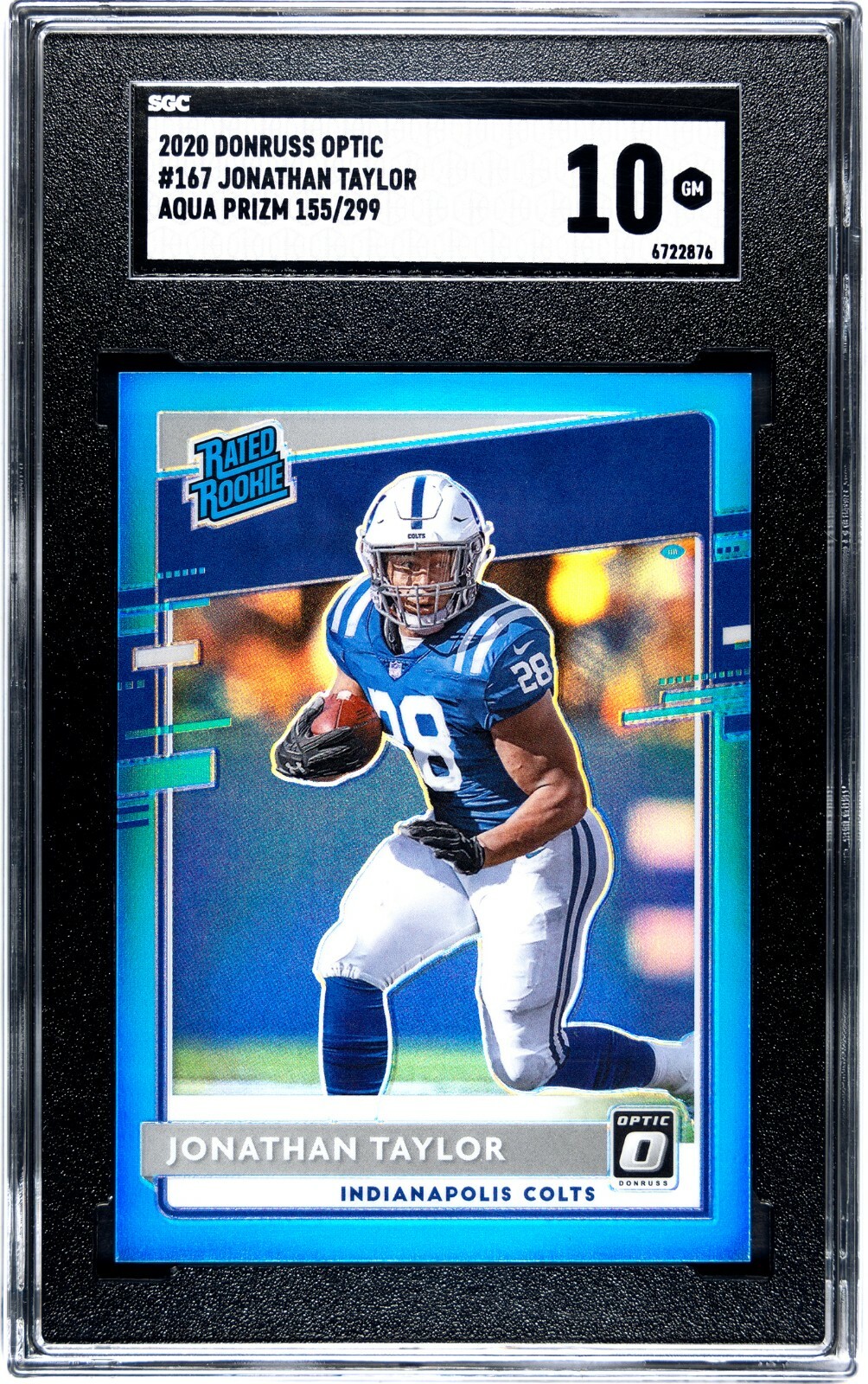 2020 Donruss Optic Jonathan Taylor RC SGC 10 155/299 Aqua Prizm Rookie