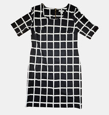 Cato Check Windowpane Short Sleeve Midi Shift Dress S Back Zip Polyester Blend