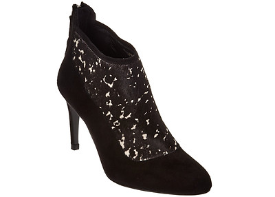 L.K.Bennett Women's Vicky Black White Haircalf Suede Bootie Z3633 Size 38.5 EU