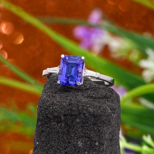 2.36 TCW SI/H Diamond Natural Tanzanite Gemstone Ring Gift 14k White Solid Gold - Picture 1 of 7