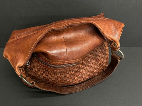 VILENCA Holland Woven Detail HOBO-SHOULDER Bag-Distressed Genuine Brown Leather - Picture 6 of 14