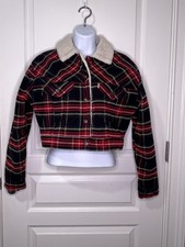 Levi’s Jacket Womens Corduroy Plaid Sherpa Lined Crop Trucker Red Xs Xsmall
