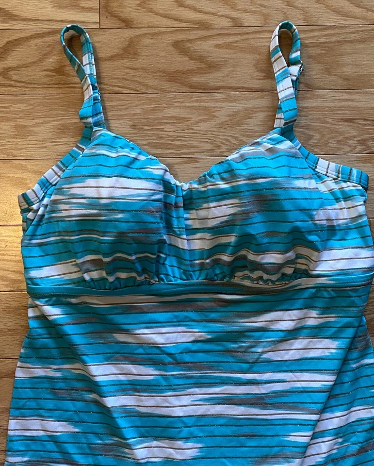 Coco Reef Bra Sized 38D Tankini Top Swimsuit Striped Underwire Adjustable Straps Foto 3 de 4