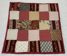 Antique Vintage Patchwork Quilt Table Topper, 25 Patch, Brown Early Calico Print