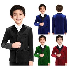 Boy Velvet Blazer Double Breasted Slim Fit Coat Tuxedo Wedding Party Suit Jacket