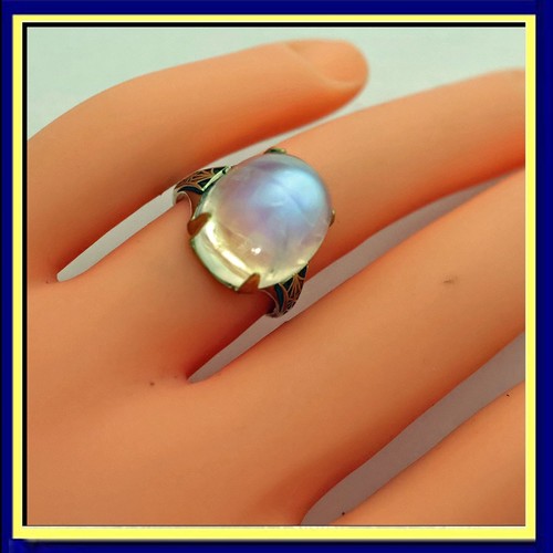 Antique 11.45ct moonstone ring Gold blue flashing Arts & Crafts Art - Deco (7686