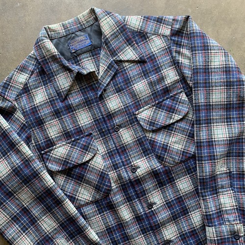 Vintage Pendleton Board Shirt 70s 80s Multicolor Wool Plaid Loop Collar M