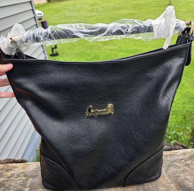 Sourpuss Black Studded Quilted Shoulder Bag Gold Hardware Zip Women's Designer