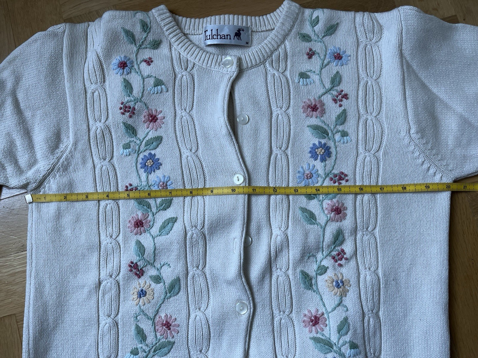 Rare Vintage Tulchan Cream 90’s / Y2K Cotton Floral Embroidered Cardigan Size M image 9