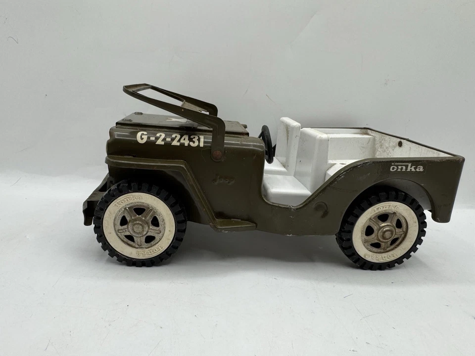 Jeep vintage Tonka Toys aço prensado verde exército GR2-2431 - brinquedo do exército dos anos 1960 - Imagem 2 de 4
