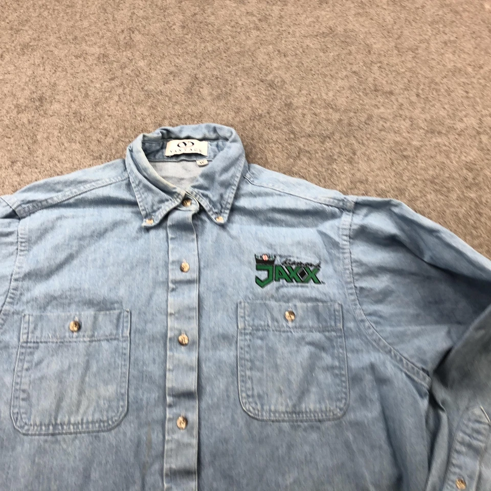 Camisa De Colección Diamond Jaxx Para Mujer Denim Mediana Azul Claro MILB Botón de Béisbol Foto 3 de 4