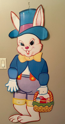 VTG Jointed Easter Bunny Die Cut Cardboard Decoration 48'' Tall Wall Hanging