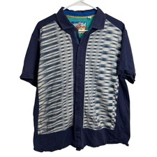 Robert Graham Mens Size Large Navy Blue Geometric Mixed Media Button Down Shirt