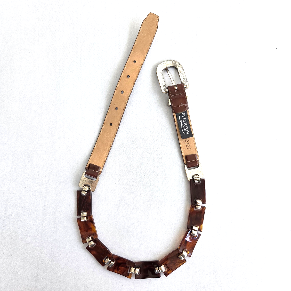 Vintage Brighton Sz S Brown Leather Tortoise Shell Link 