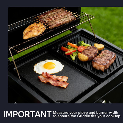 Reversible Grill/Griddle 16.7X9.5 Pre-Seasoned Cast Iron Griddle Pan Double Flat