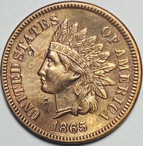 1865 (Fancy 5) INDIAN HEAD PENNY CENT 1c COIN (MS/BU) Mint State, Uncirculated.