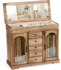 Jewelry Box for Women Girls, Rustic Wooden Jewelry Organizer Box with Mirror, 5