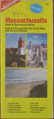 VINTAGE 1992 MASSACHUSETTS ROAD & RECREATION MAP BOSTON ARROW ROAD MAP SERIES