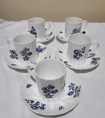 Royal Worcester Blue Sprays Demitasse Cup & Saucer SET Of 5  