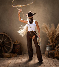 Vintage Western Cowboy Chap Fringes Suede Leather Pant Riding Chaps Woman