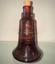 Vintage Wheaton Glass Amethyst Purple 8" Liberty Bell Bottle w/ Cork