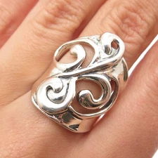 HAGIT GORALI 925 Sterling Silver Vintage Ornate Floral Modernist Ring Size 7.5