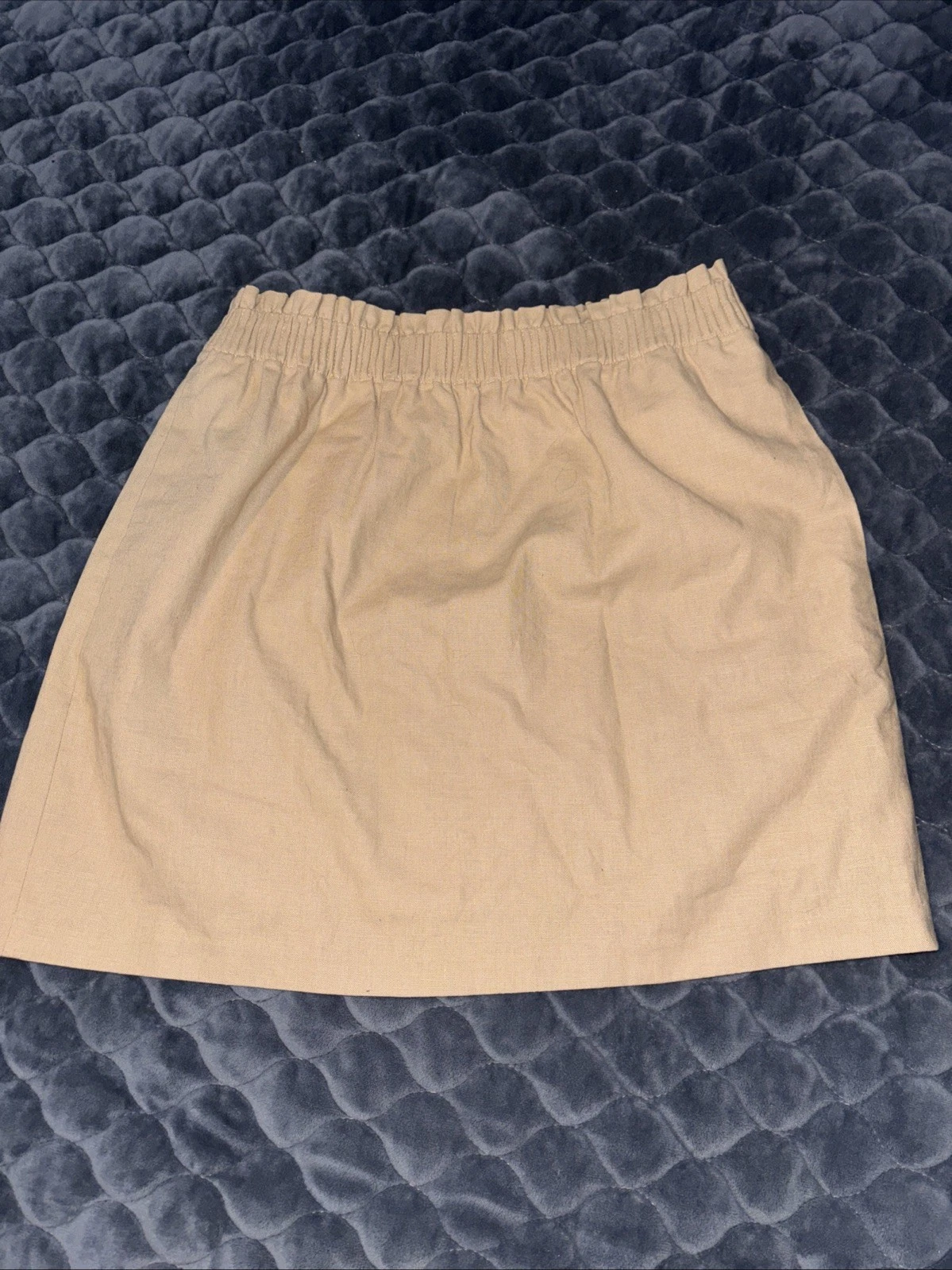 J Crew Sidewalk Skirt 8 Beige Linen Cotton Lined Elastic Waist Pockets NWOT